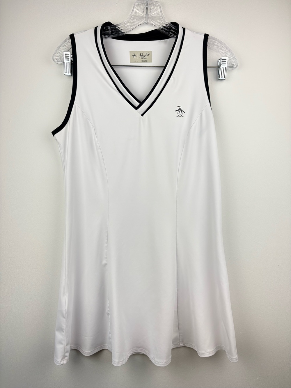 Original Penguin White V-Neck Sleeveless PerformanceTennis Dress Black Trim Sz M